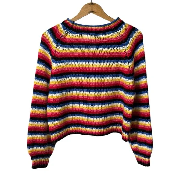 Golden Days Paris | Women’s rainbow tripped balloon sleeve pullover sweater, OS - Picture 2 of 16